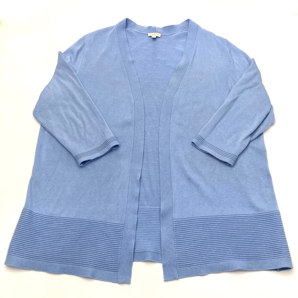 Talbots Open Cardigan Sweater Womens 1X 3/4 Sleeve 100% Cotton Light Blue